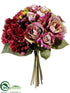 Silk Plants Direct Hydrangea, Rose, Rose Hip Bouquet - Burgundy Mauve - Pack of 6