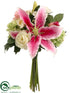 Silk Plants Direct Casablanca Lily, Rose, Snowball Bouquet - Rubrum Cream - Pack of 4