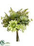 Silk Plants Direct Dahlia, Succulent, Fern Bouquet - Green Two Tone - Pack of 6