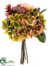 Silk Plants Direct Hydrangea, Rose, Skimmia Bouquet - Green Pink - Pack of 6