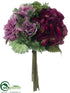 Silk Plants Direct Hydrangea, Rose, Cabbage Bouquet - Boysenberry Lavender - Pack of 6
