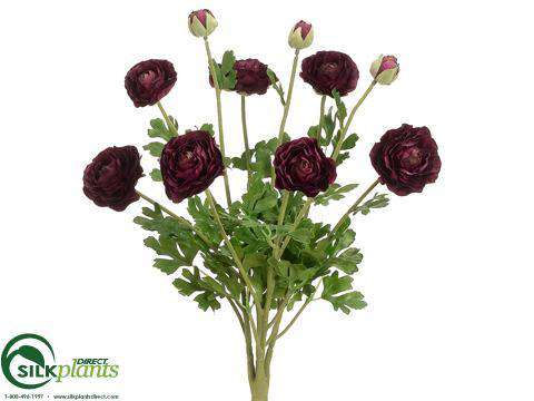 19 Dark Purple Fake Ranunculus, Real Touch Artificial Flowers