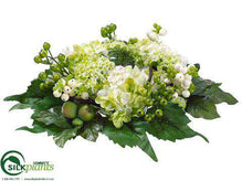 Hydrangea, Snowball, Berry Candle Ring Centerpiece - Green Cream - Pack of 4