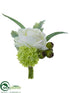 Silk Plants Direct Rose, Snowball Boutonniere - White Green - Pack of 12