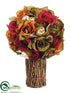 Silk Plants Direct Rose Topiary Bouquet - Orange Green - Pack of 12