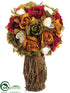 Silk Plants Direct Rose Topiary Bouquet - Orange Green - Pack of 12