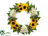 Silk Plants Direct Sunflower, Poppy, Skimmia Wreath - Yellow Cream - Pack of 1