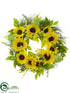 Silk Plants Direct Sunflower, Snowball, Pokeberry Wreath - Yellow Green - Pack of 4