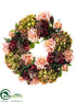 Silk Plants Direct Hydrangea, Rose, Skimmia Wreath - Green Pink - Pack of 1
