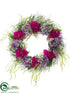 Silk Plants Direct Hydrangea, Peony, Protea, Grass Wreath - Beauty Purple - Pack of 2