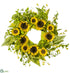Silk Plants Direct Sunflower, Wildflower Wreath - Yellow - Pack of 4