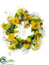Silk Plants Direct Ranunculus, Tulip, Sweet Pea Wreath - Yellow - Pack of 4