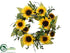 Silk Plants Direct Sunflower, Lavender, Olive Wreath - Yellow Green - Pack of 2