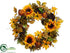Silk Plants Direct Sunflower, Mum, Lotus Pod Wreath - Yellow Flame - Pack of 2
