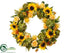 Silk Plants Direct Sunflower, Hydrangea, Protea Wreath - Green Yellow - Pack of 1
