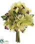 Silk Plants Direct Cymbidium Orchid Bouquet - Green Burgundy - Pack of 12
