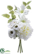 Silk Plants Direct Peony, Ranunculus, Rose Bouquet - Cream - Pack of 6