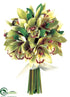 Silk Plants Direct Mini Cymbidium Orchid Bridal Bouquet - White Green - Pack of 2