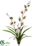 Silk Plants Direct Mini Cymbidium Orchid Plant - Burgundy Green - Pack of 4