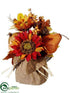 Silk Plants Direct Burlap Sunflower, Maple, Pine Cone Arrangement - Fall - Pack of 6