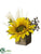 Sunflower, Eucalyptus Leaf, Pine Cone, Long Needle Pine Arrangement - Yellow Brown - Pack of 12
