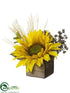 Silk Plants Direct Sunflower, Eucalyptus Leaf, Pine Cone, Long Needle Pine Arrangement - Yellow Brown - Pack of 12