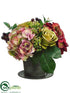 Silk Plants Direct Hydrangea, Rose, Berry - Green Burgundy - Pack of 4