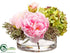 Silk Plants Direct Hydrangea, Peony, Sedum - Green Pink - Pack of 2