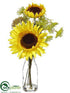 Silk Plants Direct Sunflower, Queen Ann's Lace Arrangement - Yellow Green - Pack of 4