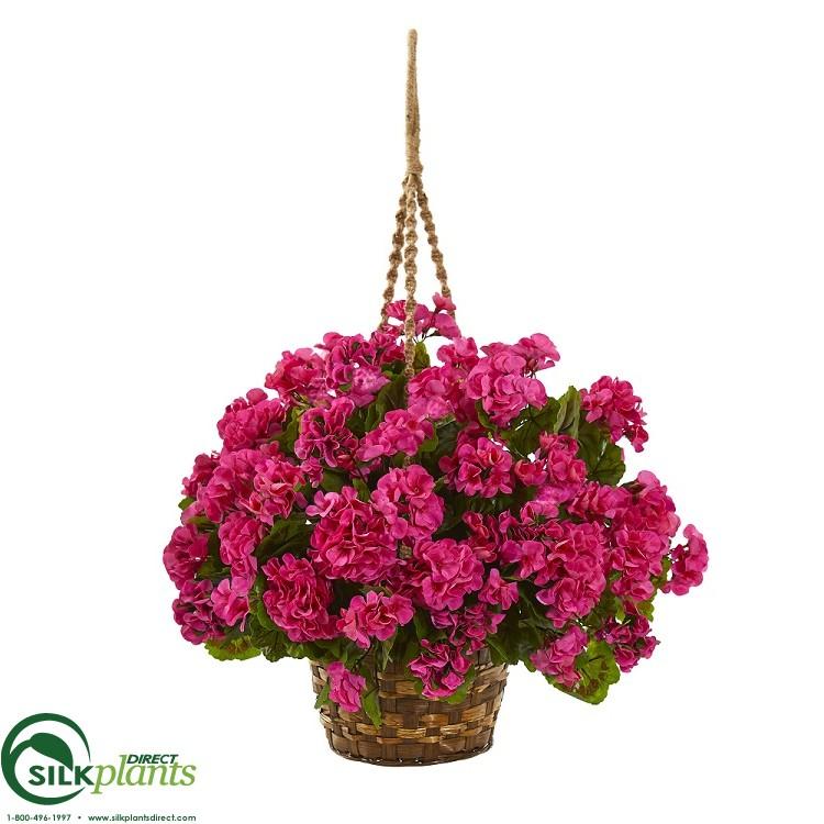silk hanging plants outdoor Silk Plants Direct Geranium Hanging Basket Artificial Plant - Beauty