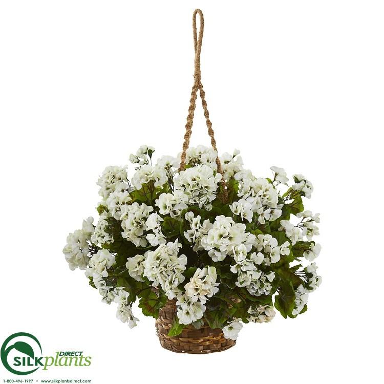 hanging basket silk plants Silk Plants Direct Geranium Hanging Basket Artificial Plant - White