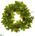 Silk Plants Direct Maple, Pine Cone Wreath - Green Burgundy - Pack of 4
