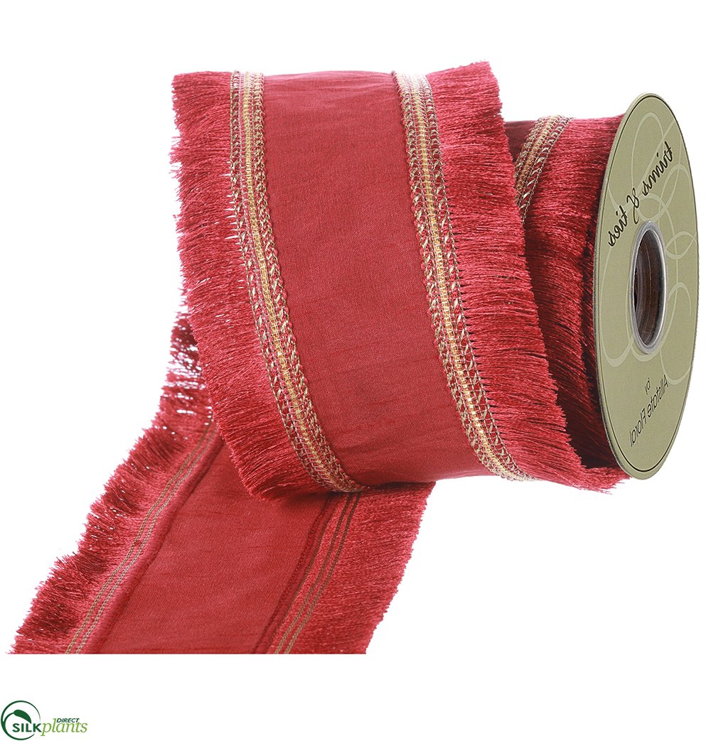 Fringe Dupion Ribbon - Burgundy - Pack of 6 - (CUB-7401WRS) | Silk