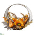 Silk Plants Direct Pumpkin, Sunflower, Pine Cone Centerpiece With Glass Candleholder - Yellow Brown - Pack of 2