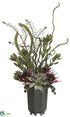 Silk Plants Direct Protea, Sedum, Echeveria - Green Burgundy - Pack of 1