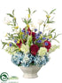 Silk Plants Direct Hydrangea, Zinnia, Lilac, Cornflower - Blue Burgundy - Pack of 1