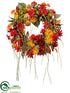 Silk Plants Direct Hydrangea, Artichoke, Sunflower, Moss Wreath - Brick Gold - Pack of 1