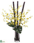 Silk Plants Direct Oncidium Orchid, Sugarcane - Yellow Burgundy - Pack of 1