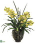 Silk Plants Direct Cymbidium Orchid - Green Burgundy - Pack of 1