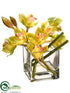 Silk Plants Direct Cymbidium Orchid - Green Burgundy - Pack of 1