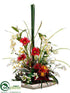 Silk Plants Direct Protea, Anthurium, Dendrobium Orchid - Red White - Pack of 1