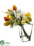 Silk Plants Direct Rose, Hydrangea, Tulip Bouquet - Orange Yellow - Pack of 2