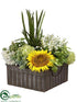 Silk Plants Direct Sunflower, Succulent, Snowball Arrangement - Yellow Green - Pack of 1