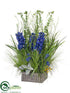 Silk Plants Direct Delphinium, Bells of Ireland, Grass Arrangement - Blue Green - Pack of 1