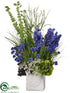 Silk Plants Direct Delphinium , Hydrangea, Bells Of Ireland Arrangement - Blue Green - Pack of 1