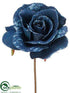 Silk Plants Direct Glittered Denim Rose Pick - Blue - Pack of 24