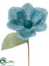 Silk Plants Direct Glittered Linen Magnolia Pick - Turquoise - Pack of 12