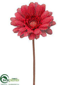 Glittered Linen Gerbera Daisy Spray - Red - Pack of 24