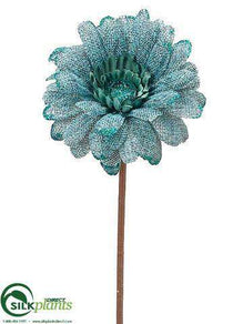 Glittered Linen Gerbera Daisy Spray - Turquoise - Pack of 24