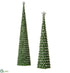 Silk Plants Direct Glittered Tree Cone Topiary With Star - Green Silver - Pack of 2